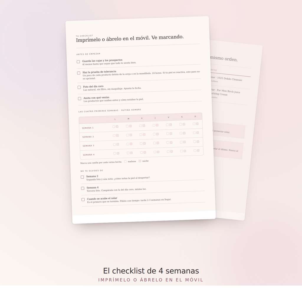 El checklist de 4 semanas que va con la rutina Hombre