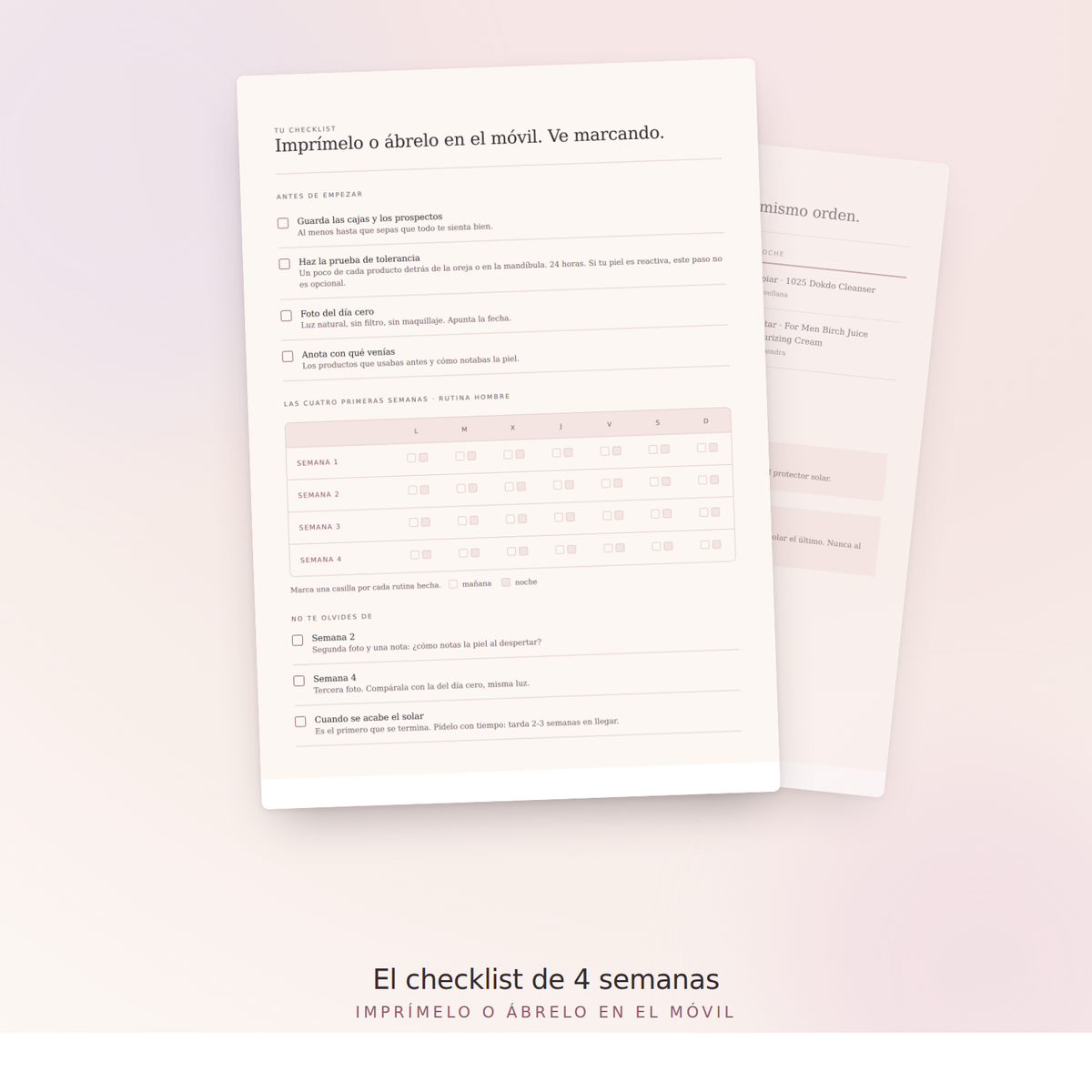 El checklist de 4 semanas que va con la rutina Hombre