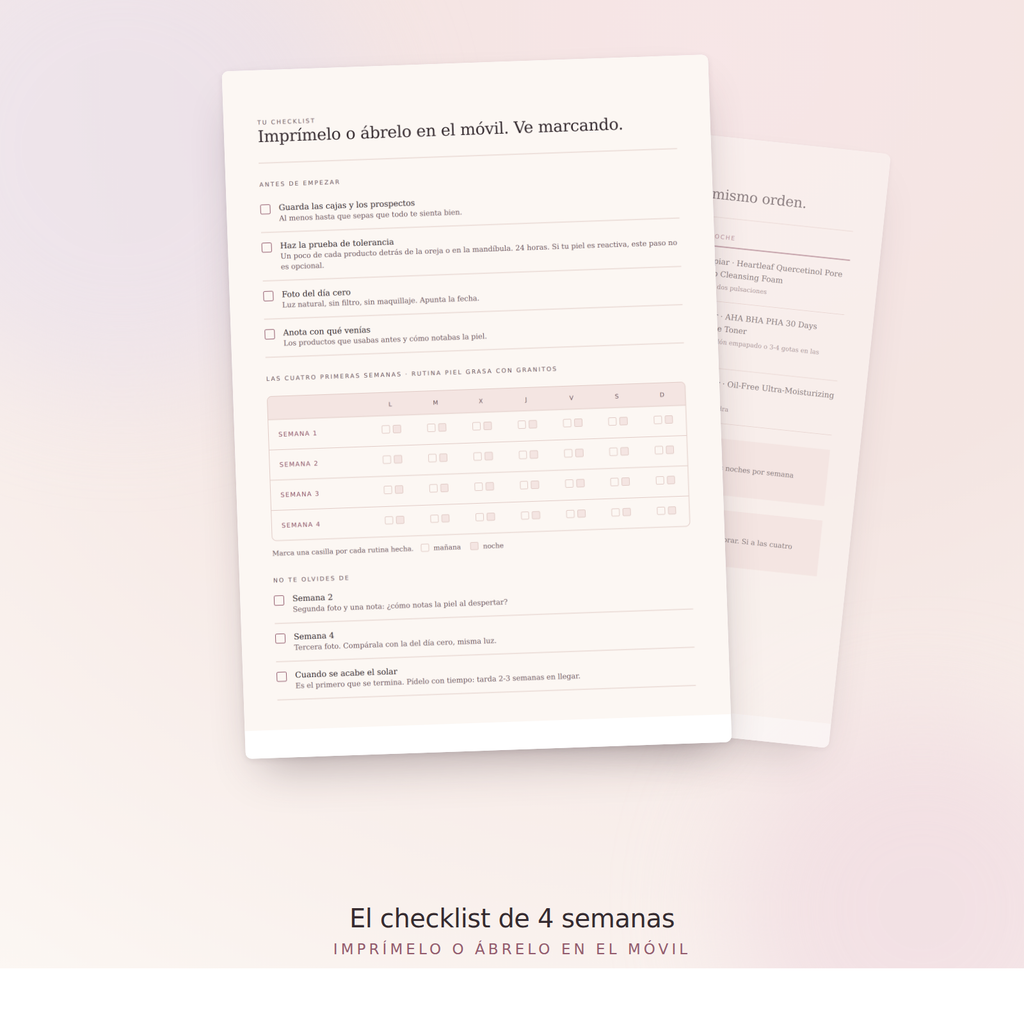 El checklist de 4 semanas que va con la rutina