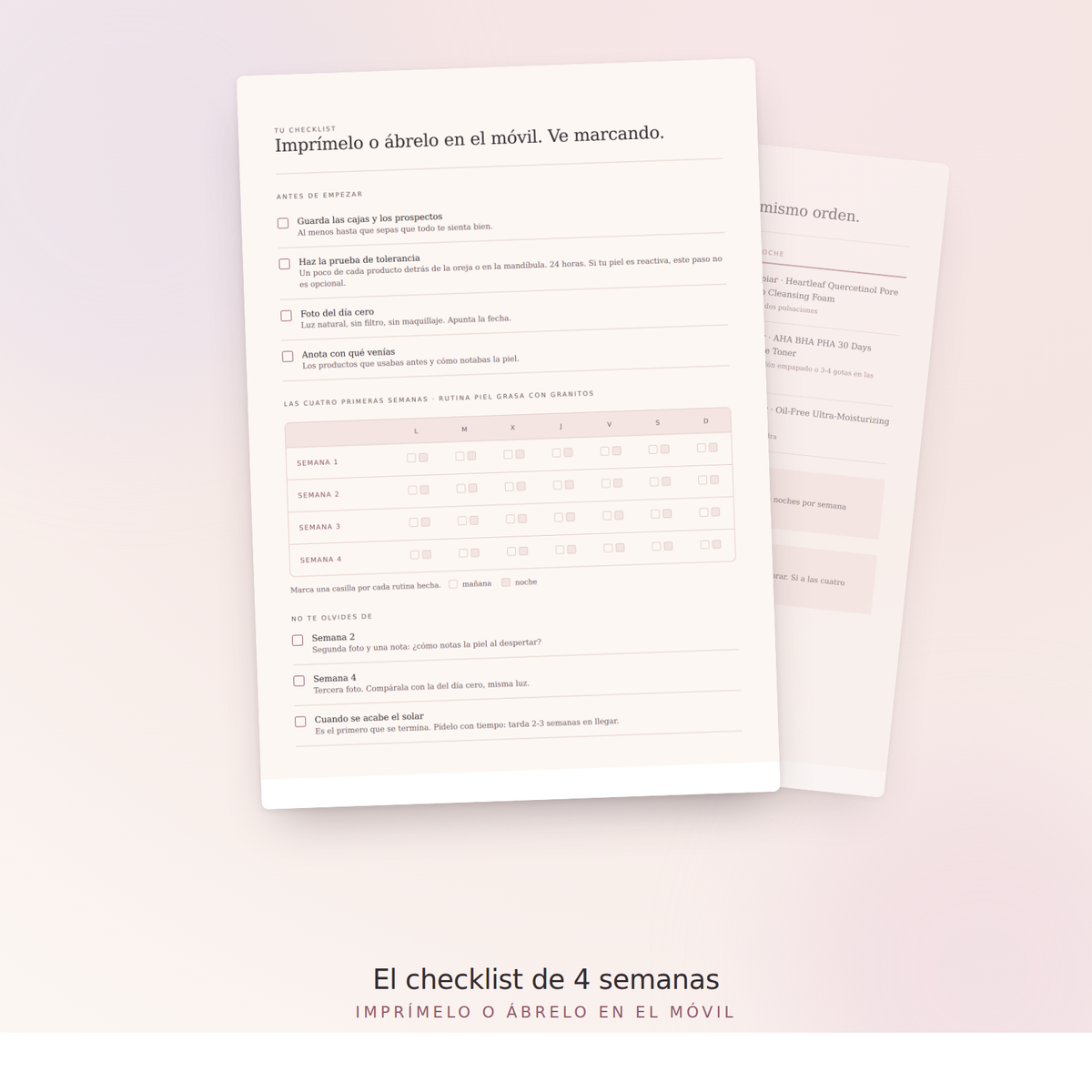 El checklist de 4 semanas que va con la rutina