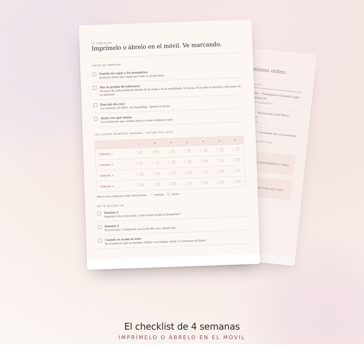 El checklist de 4 semanas que va con la rutina