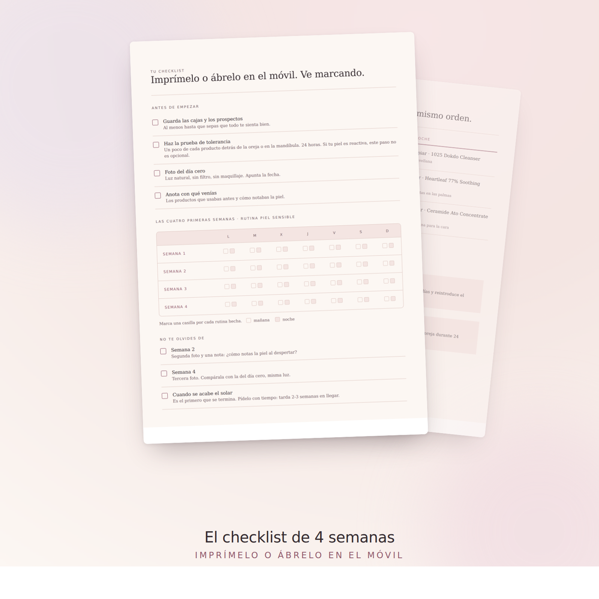 El checklist de 4 semanas que va con la rutina