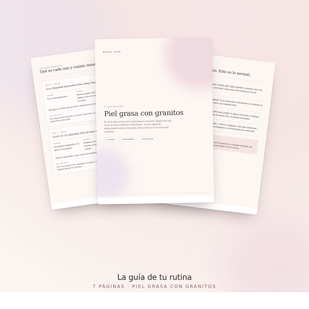 La guía en PDF de la rutina Piel grasa con granitos, 7 páginas